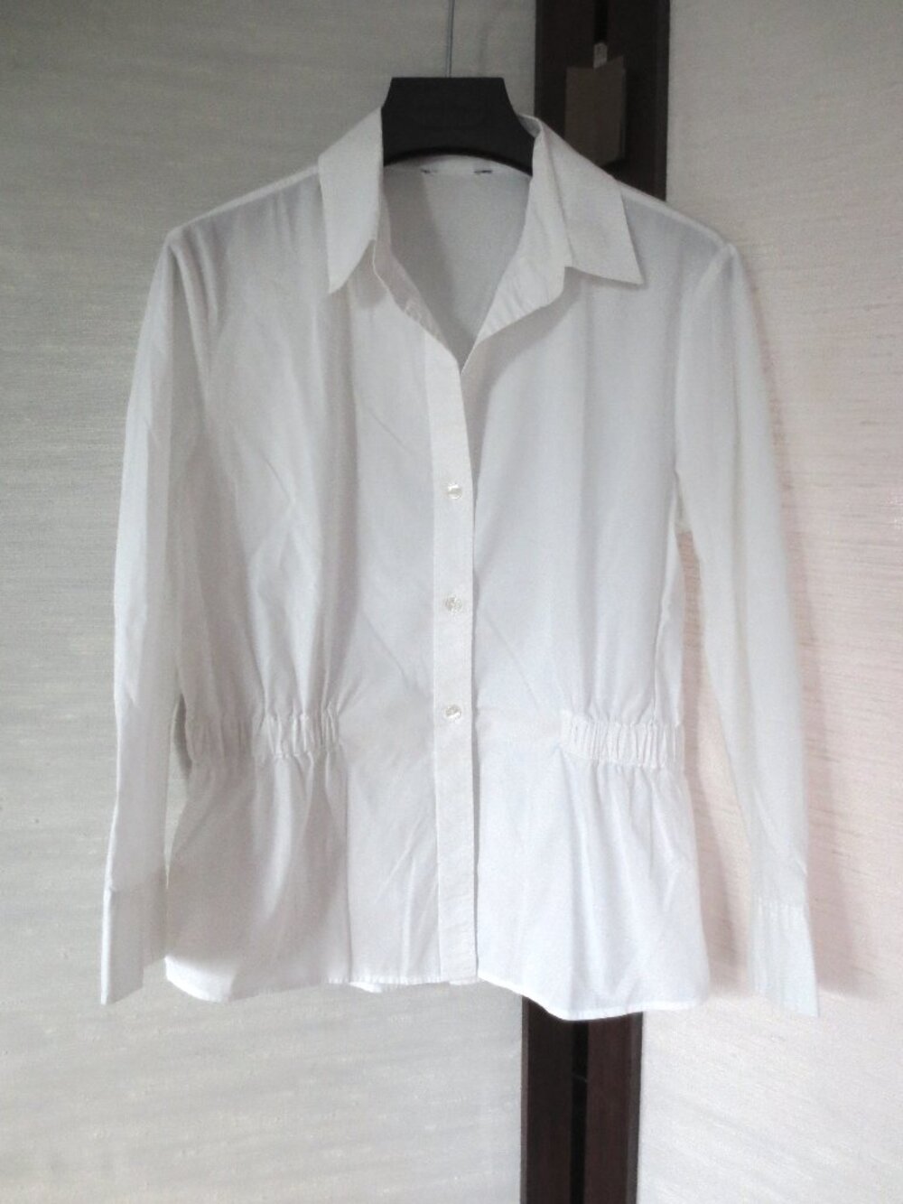 Classic White Collared Button Front Cotton Shirt Three Quarter Sleeves S Small